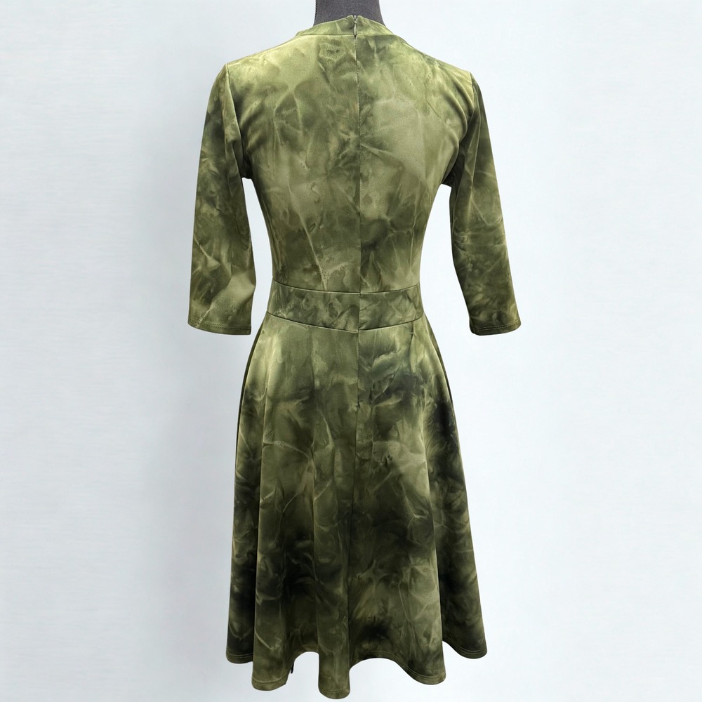Wall St Tie Dye Green A-Line Midi Dress 3/4 Sleeve‎ Women's Size M - Picture 2 of 6